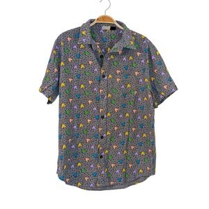 Disney Mickey Mouse Colorful Pattern Shirt‎ - Gray Casual Button Down Size M VTG